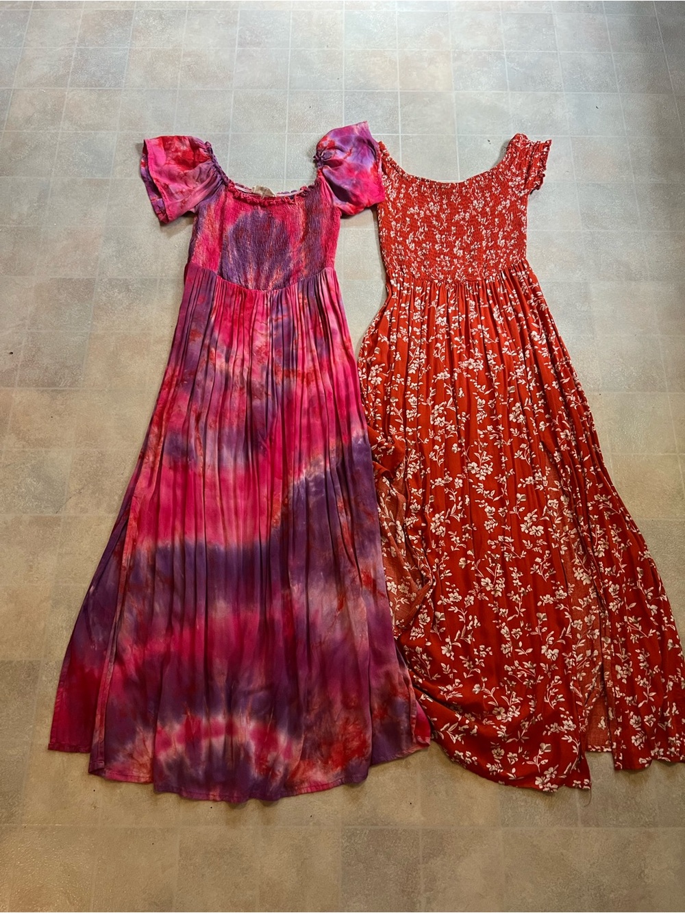 SHEIN Pink & Purple Tie-Dye Maxi Dress with Red Floral Maxi Dress Duo